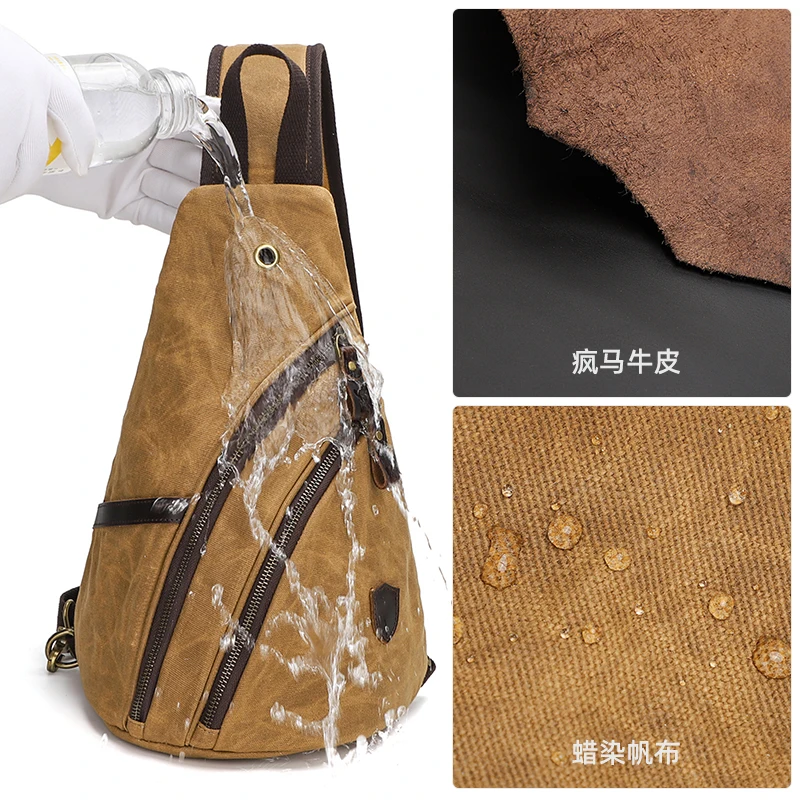 Single-shoulder bag - Retro men's canvas crossbody bag - Single-shoulder sling bag - Casual multi-functional small backpack