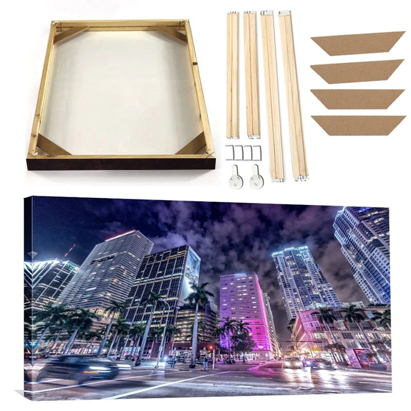 

Famous City Landscape Canvas Painting with Frame Wall Art City Night Scenery Poster Prints Construction Bridge Picture Decor