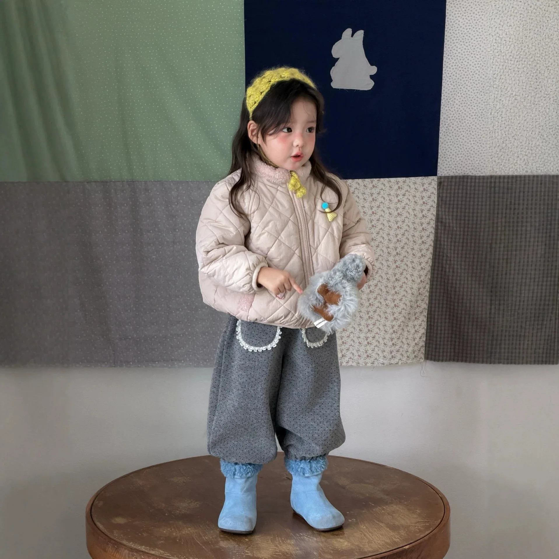 Girls' Cotton Jacket 2026 Winter New Korean Thick Warm Jacket for Girls, Cute Polka Dots, Easy To Wear, Leg Binding Pants Cover