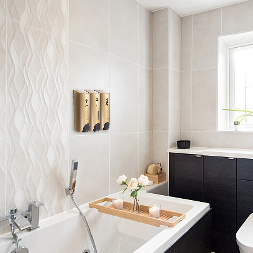 

Triple 350ml Shower Bath Shampoo Dispenser Large Capacity Wall-Mount Washing Lotion Soap Container for Bathroom Accessories