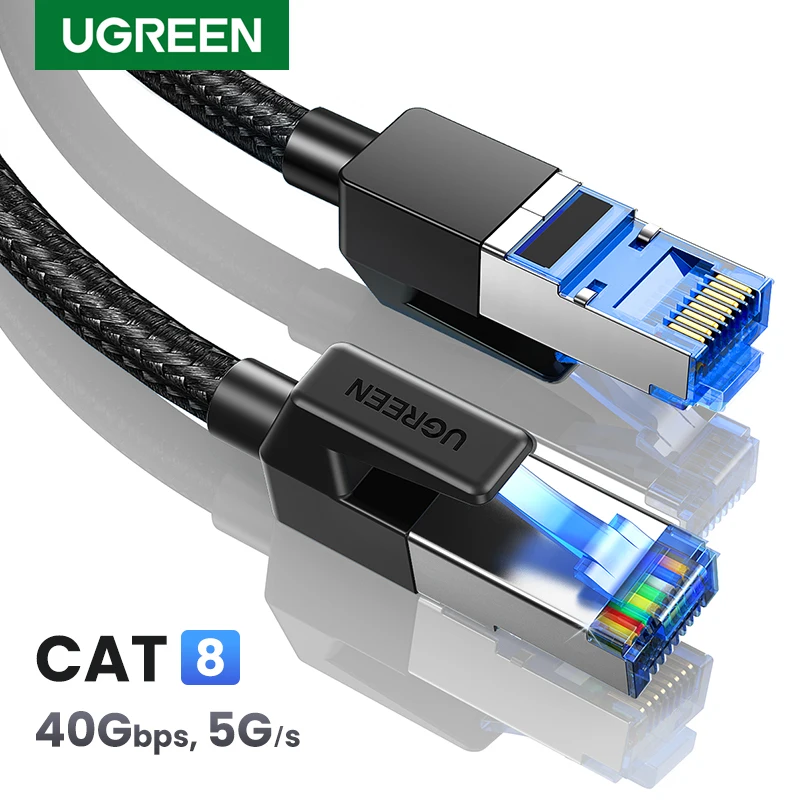 UGREEN CAT8 이더넷 케이블, 네트워킹 코튼 꼰 인터넷 랜 코드, PS 4 라우터 RJ45 케이블, 40Gbps, 2000MHz, CAT 8