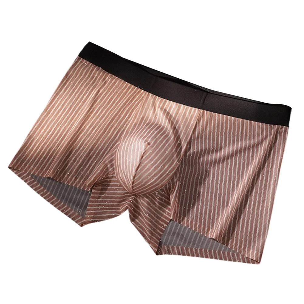 Men Sparkling Diamond Striped Panties Seamless Boxer Shorts Sheer Lingeries For Man Briefs Thin Underwear Stretch Trunks Classic