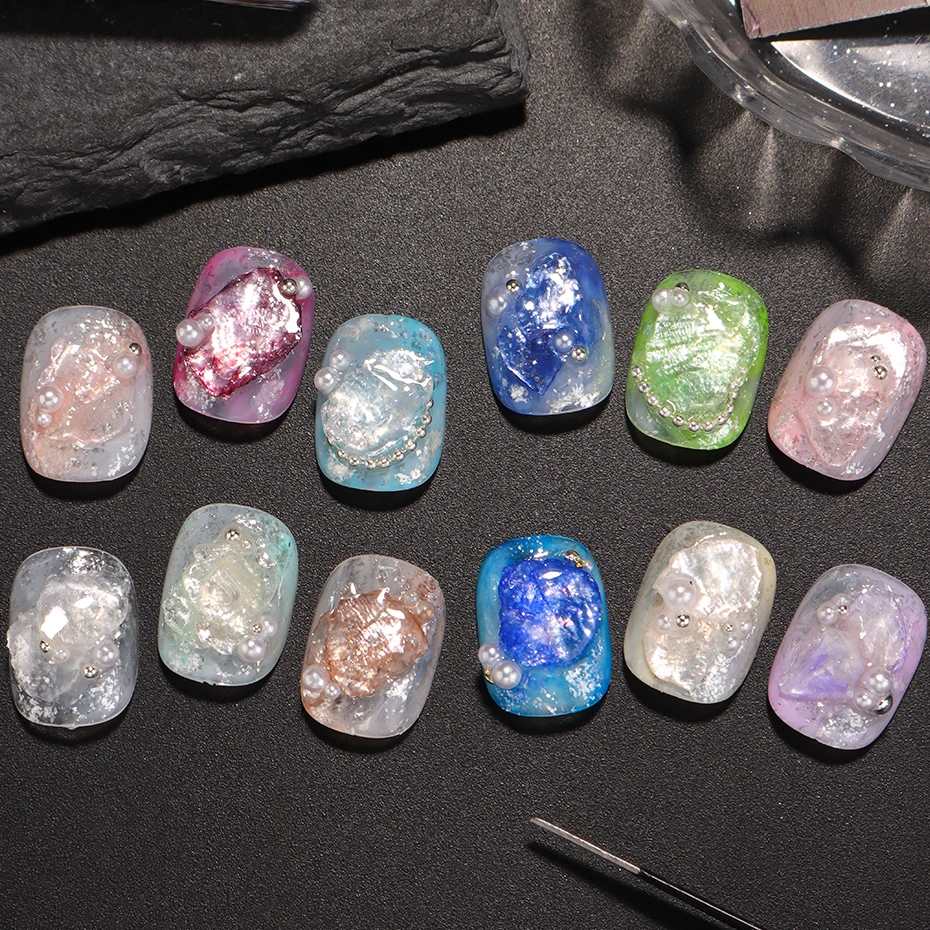 12 Gitter Seidenmatt-Muschelschalen-Flocken, schillernde dünne Muschelscheiben, Opal-Muschelfragmente, Nageldekoration, 3D-Glitzer-Pailletten für Maniküre – Detail 5
