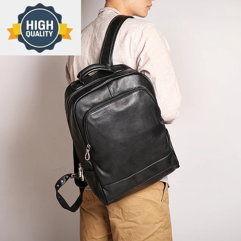 

Leather Men's Genuine Backpack Fashion Large Capacity Shoolbag For Boy Laptop Bag Weekend Picnic