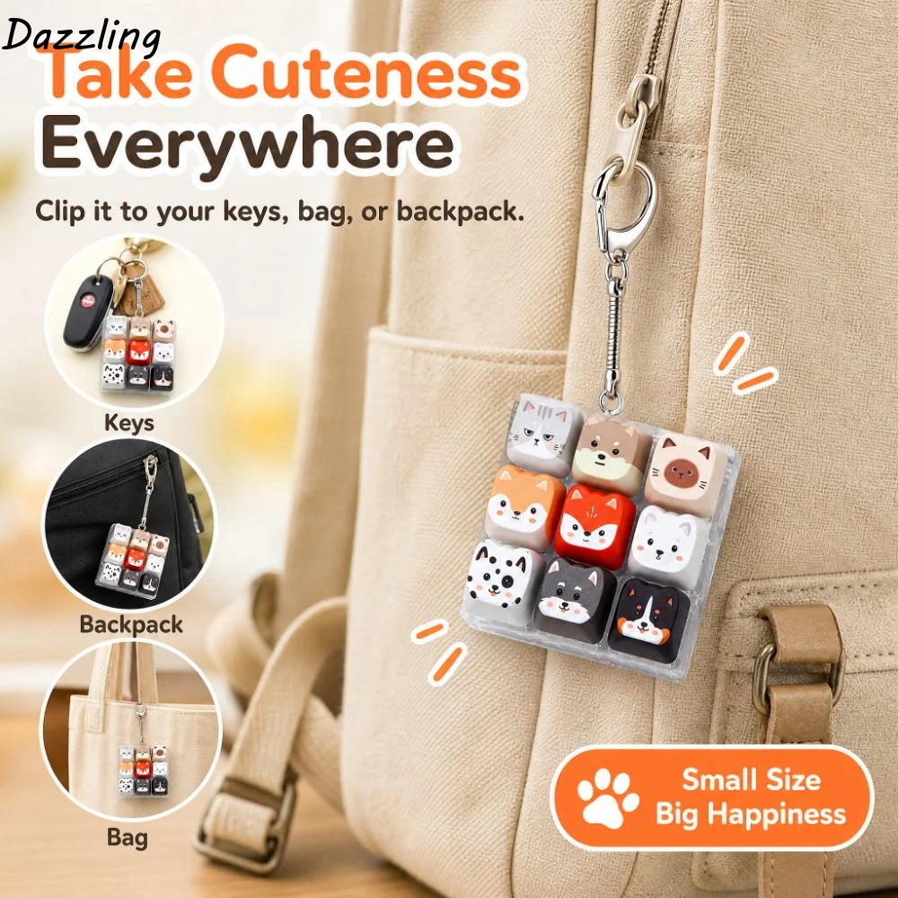 9 Grid Clicker Fidget Keychain Cat Cartoon Keyboard Fidget Stress Relief Creative Cat Keyboard Keyring Bag Pendant