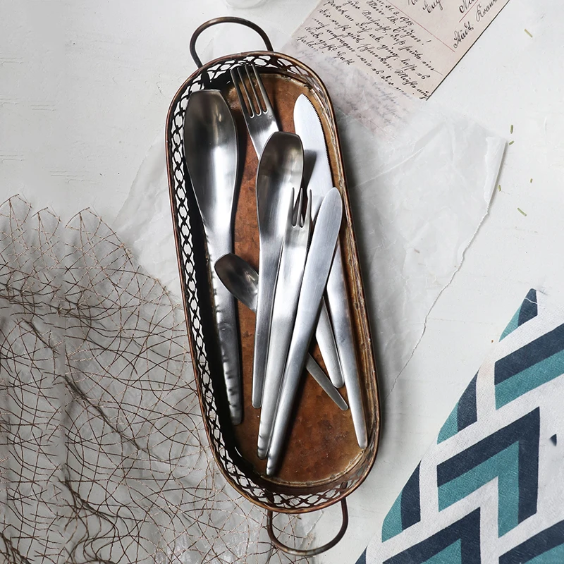 European Sle Jazz Matte 304 Stainl Steel Western Dining Utensils Steak Knife Fork Dert Spoon Tee Piece Set
