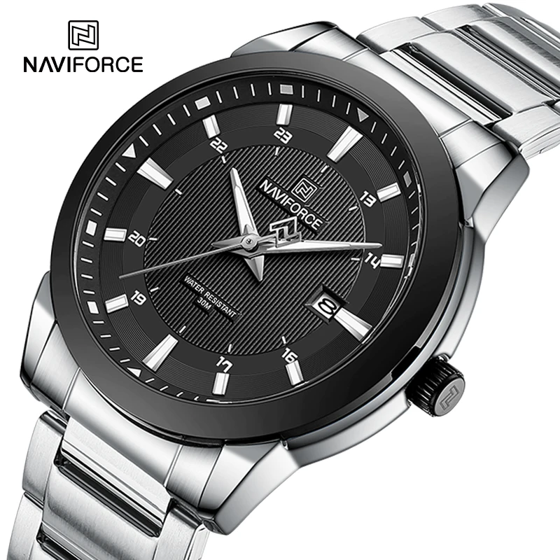 

NAVIFORCE Military Men's Watch Stainless Steel Strap Date Display Waterproof Male Watches Business Luxury Brand Quartz Man Clock