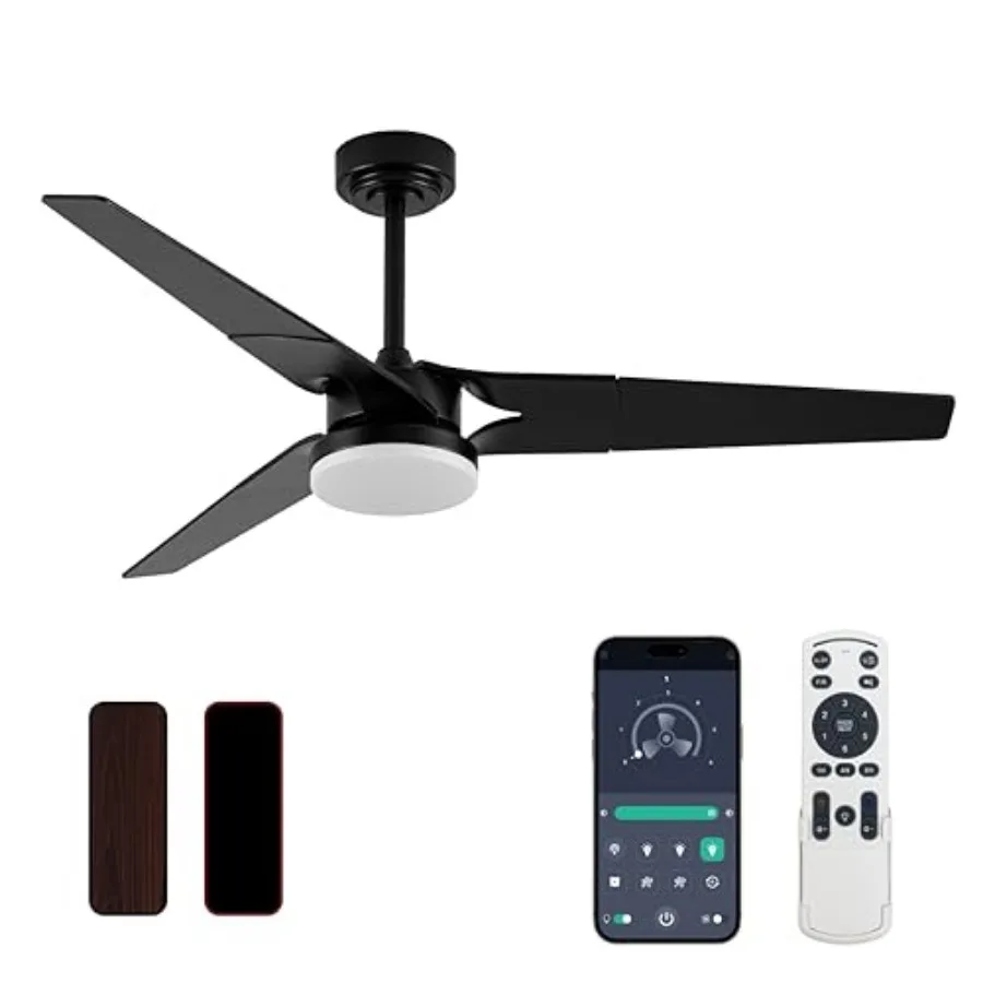 

Ceiling Fan with Lights and Remote, 3 Blade App Control Timer Reversible Stepless Brightness and Color Temperature Outdoor Wood