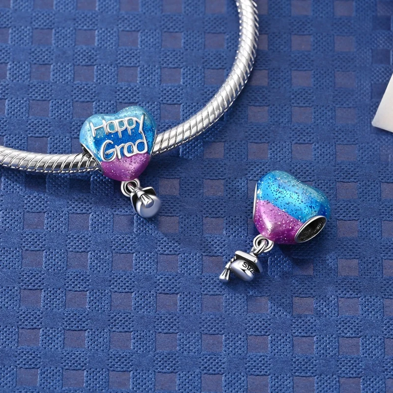 

Beads 925 Silver Heart Graduation Cap Charms Fit Bracelets Bag Keychain Charms for DIY Bracelet Necklace Grad Party Gift Jewelry