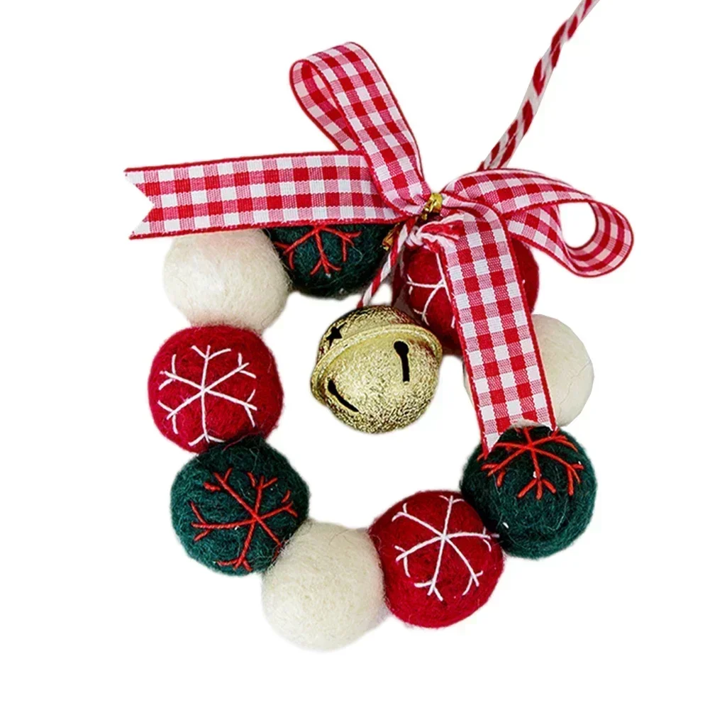 10/25/35cm Christmas Wreath Xmas Door Garland Hanging Oranments Vintage Garden Elegant Wool Ball Bell Bow Xmas Tree Decorations