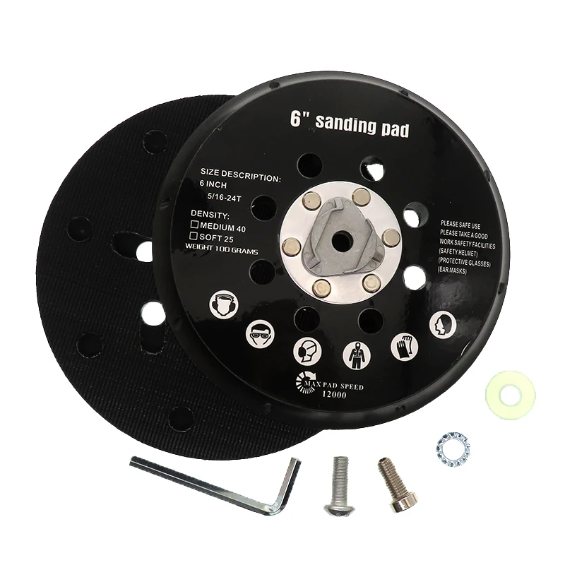6 pollici 17 fori 150mm tampone di levigatura di Backup 5/16 "-24 disco di levigatura a disco gancio e anello piastra di supporto levigatrice utensili elettrici