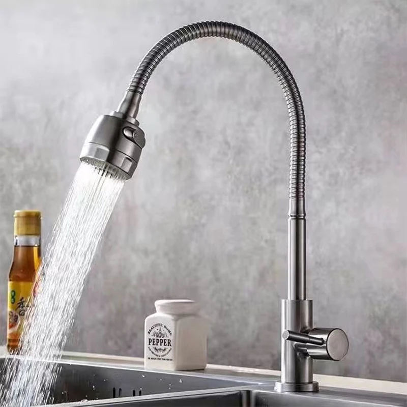 304 الفولاذ المقاوم للصدأ واحد صنبور الماء البارد دوران عالمي مقبض واحد أسود اللون سطح الخيالة بالوعة المطبخ صنبور المياه