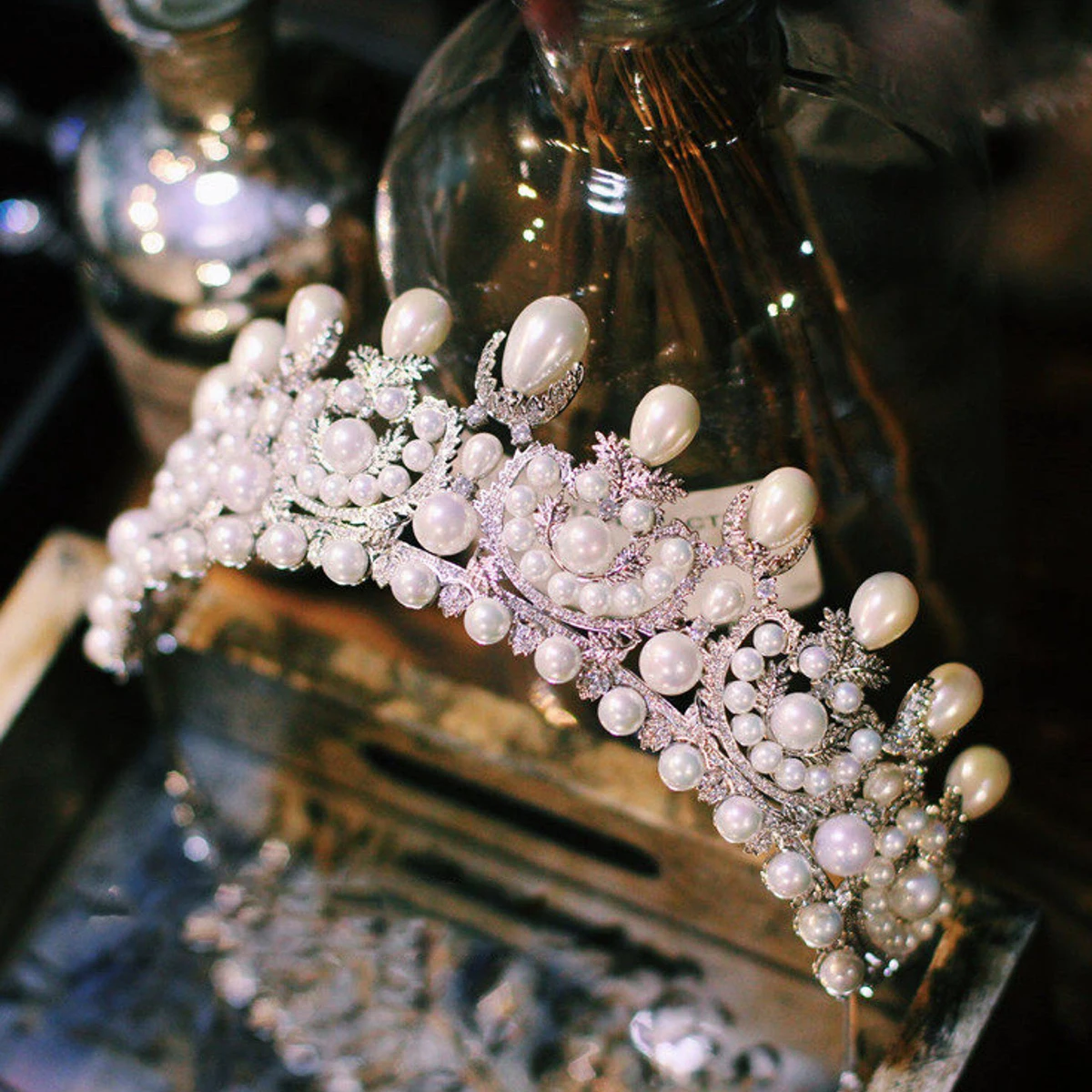 High-end Princess Crown Royal Retro French Empress Eugenie Pearl for Bride Luxury  Wedding Birthday Main Wedding Dress Hairband