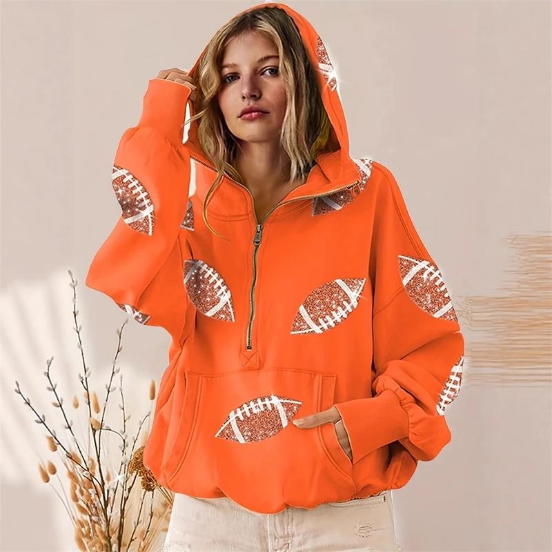 Women Soccer Digital Print Hoodie Zip Up Long Sleeve Casual Pullover Sporty For Women Teens Game Day Streetwear Birthday Gift