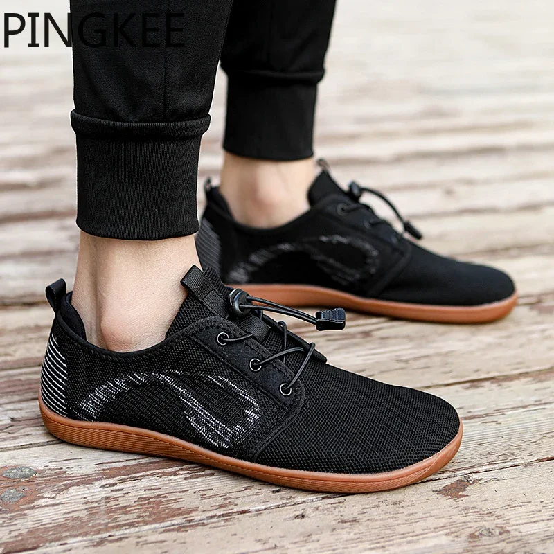 Pingkee Lock Ecord Heren Sneakers Mens Blote Voeten Brede Neus Box Zero Drop Zool Fitness Trail Schoenen Toebox Man Sneakers Voor Heren