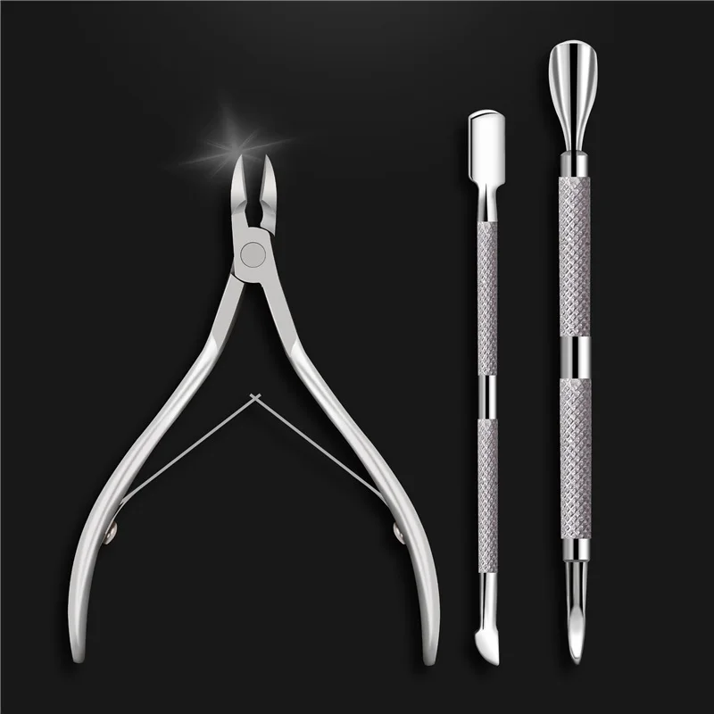 Ensemble d'outils de manucure et pédicure en acier inoxydable, nail art, coupe-ongles, ciseaux, poussoir, kit d'élimination de la peau à fréquence, N64.Set, 3 pièces