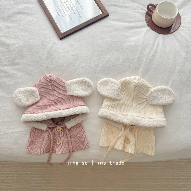 

2025 корейская новая детская шапка-балаклава, зимний вязаный шарф с капюшоном и защитой ушей, утолщенная термошапка, модное снаряжение для холодной погоды