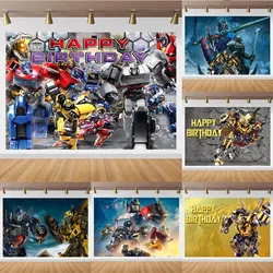 TransFormer Backdrop for Kids Birthday Photo Background Popular Movie Optimus Bumblebee Polyester Vinyl Decorate Props
