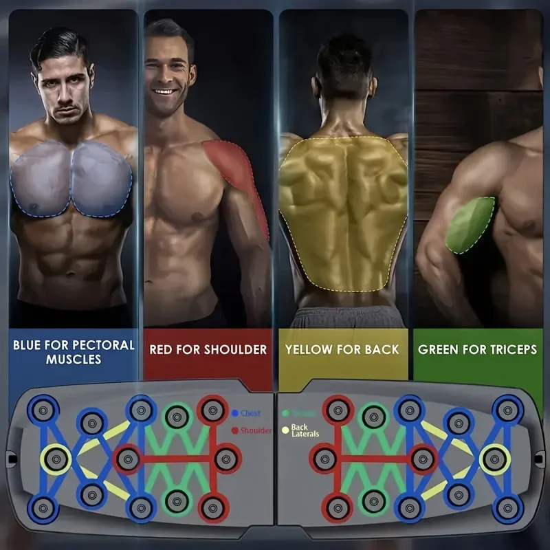 Multifunctioneel push-upbord met kleurgecodeerde gidsen - Opvouwbare thuisgymnastiekapparatuur voor borst, armen en kern