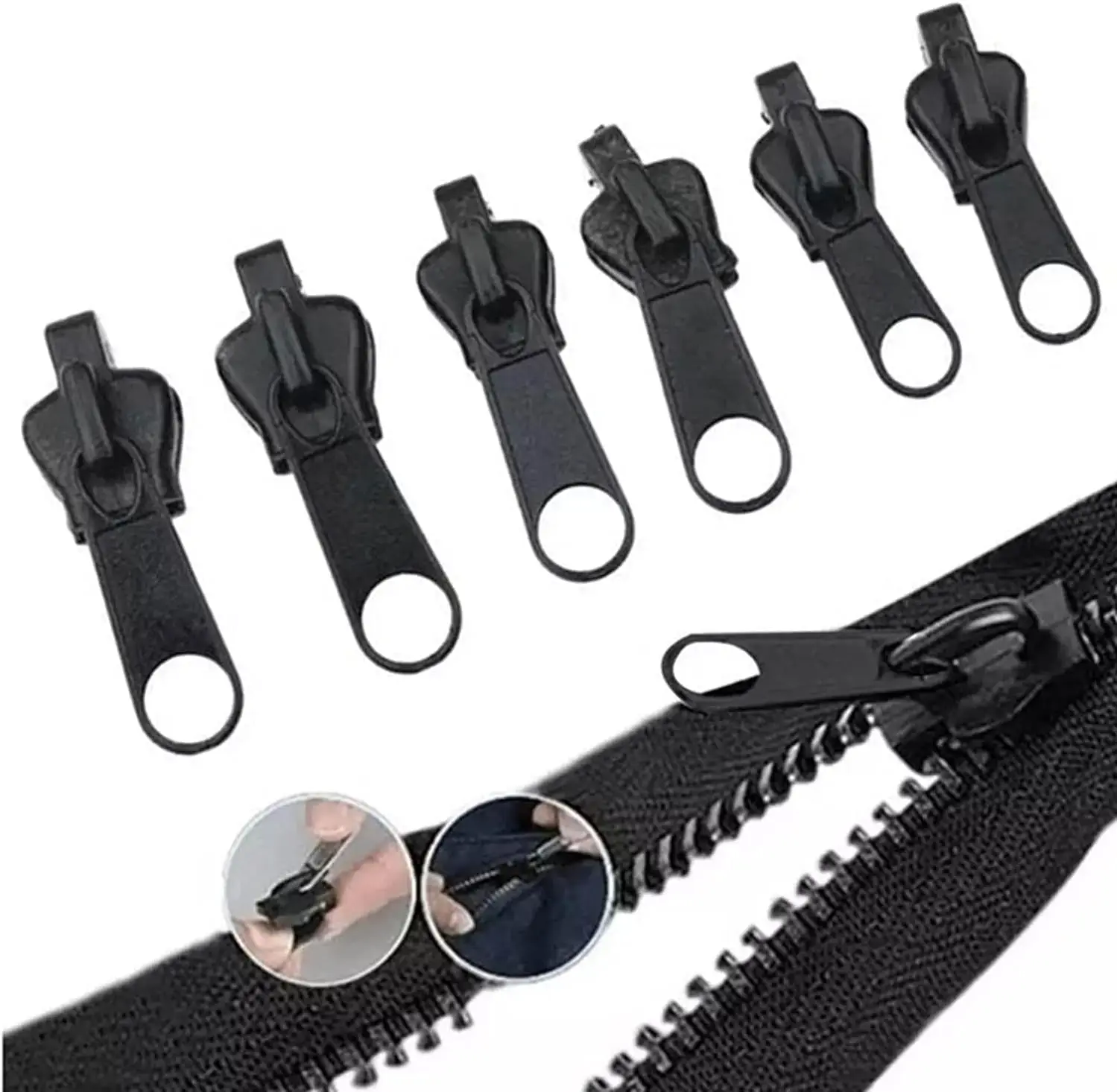 

6Pcs Black Fix Zip Puller Zip Slider Repair Instant Kit, Instant Zipper Set, Fix Zipper Removable Rescue Replacement Pack