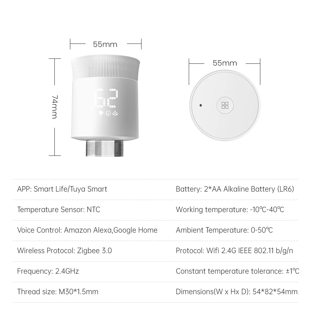 AVATTO ZigBee3.0 1-5PCS Tuya Thermostat Radiator Actuator Valve,Smart Programmable TRV Heater Control Support Alexa Google Home