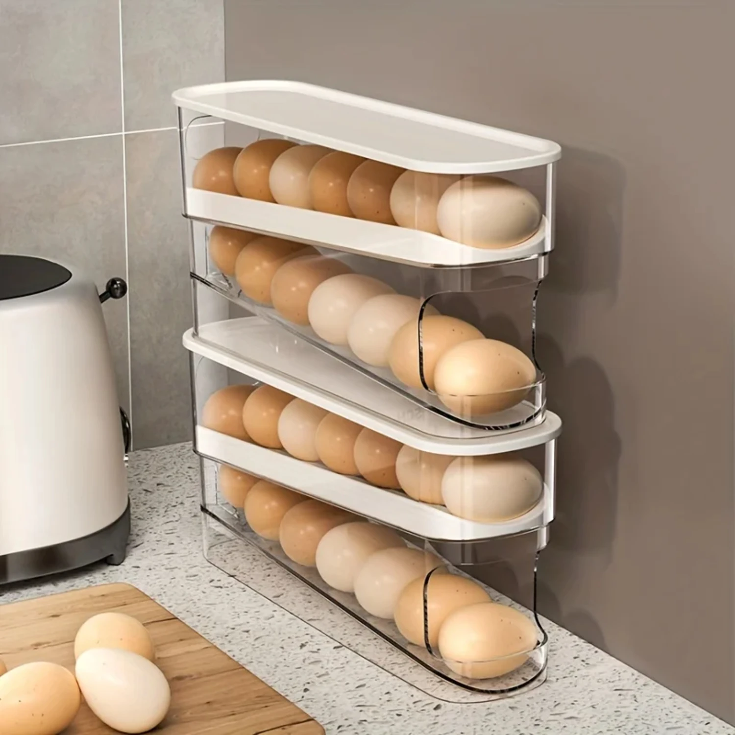 Refrigerator Egg  Box Automatic Scrolling Egg Holder Household Large Capacity Kitchen Dedicated Roll Off Egg  Rack