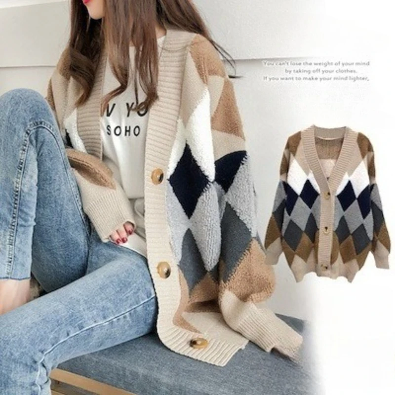

Осенний вязаный свитер с длинными рукавами, куртка с v-образным вырезом, женский зимний теплый свитер, модные свободные кардиганы, свитера, пальто, ленивый стиль
