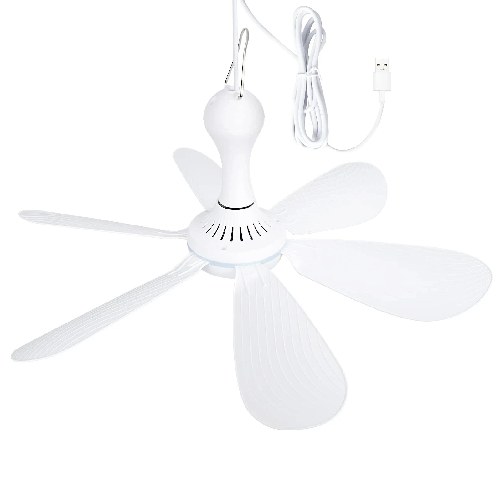 USB-Ventilator, leiser Deckenventilator mit 6 Flügeln, 4-Gang-Hängeventilator für Camping, Bett, Camping, Outdoor, hängende Camper-Zelte