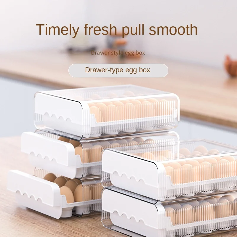 Egg Storage Box Refrigerator KitchenTray Drawer Style Egg Shelf Household Organization Large Capacity Barrier Insects Container