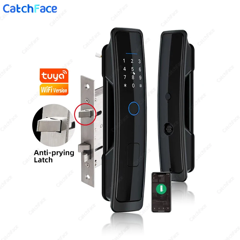 Electronic Fingerprint Biometric Frosted Panel Digital Smart Door Lock WiFi TUYA WIFI APP Smart Life Password IC Card Security