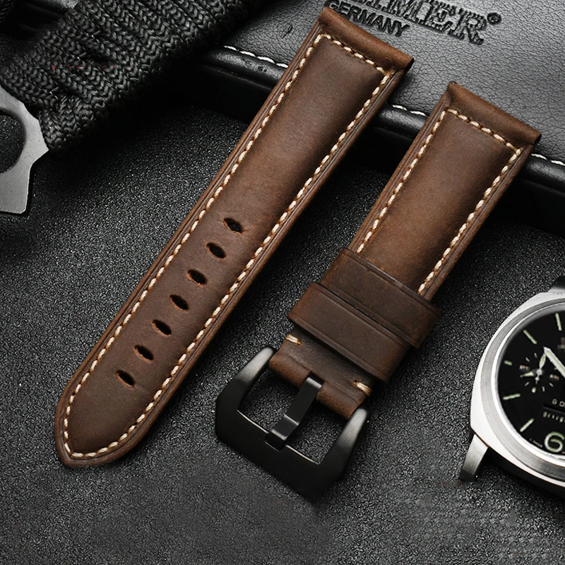 Genuine Leather Watch Band 20mm 22mm 24mm 26mm For Panerai PAM111 441 JEEP Seiko Breitling Diesel Crazy Horse Leather Strap Men