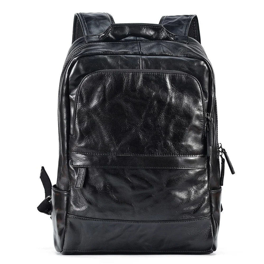 

Genuine Leather Men Backpack Fashion Large Capacity Shoolbag 15.6" Laptop Business Travel Casual Daypack