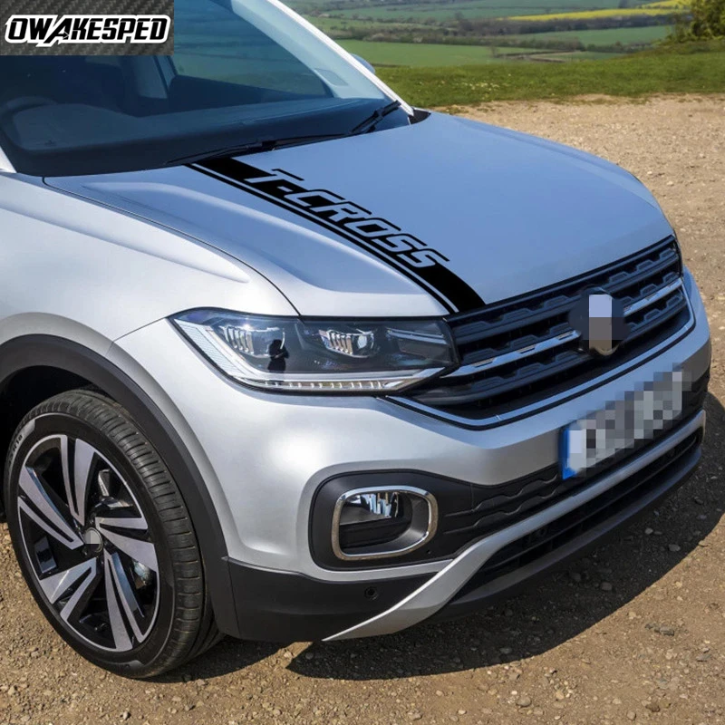 1Pcs Sport Stripes Car Hood Bonnet Sticker Film For Volkswagen-VW T-cross R line Auto Engine Cover Decor Tuning Vinyl Decals