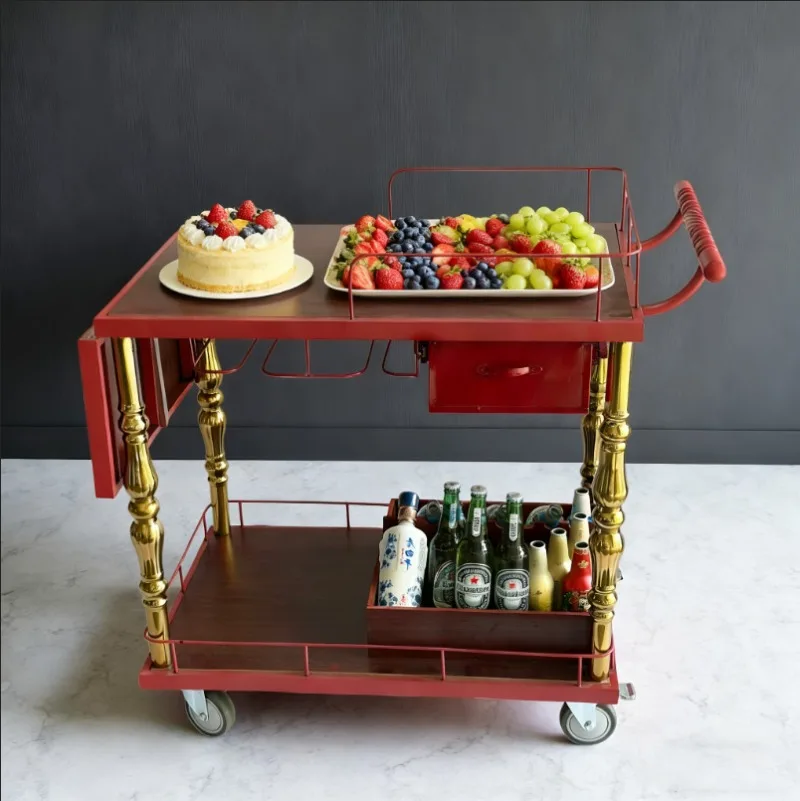 Large titanium two-story service carts, hotel catering carts, liquor, cooked meals, and snack carts