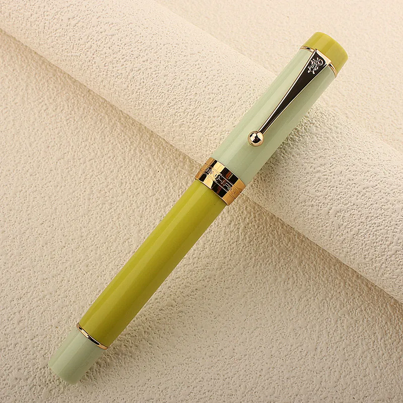 Imagem -05 - Fountain Pen Green Lime Resina Canetas de Luxo Heartbeat Nib Material Escolar Papelaria 0.5 mm Médio 0.60.7 mm Jinhao100