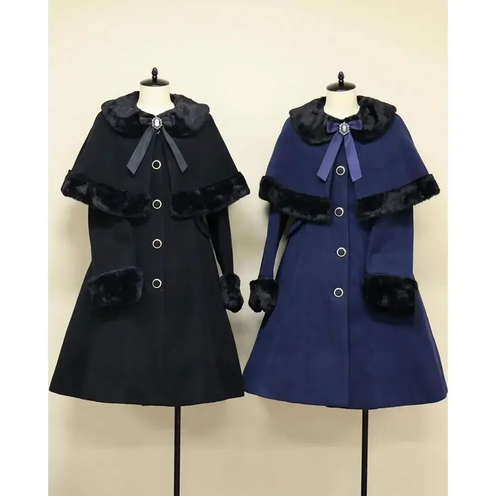 Winter Clothing New Japanese Sweet Soft Lolita Small Cape Two-piece Coat Fashion Design Thick Jacket Women Kawaii Outfit