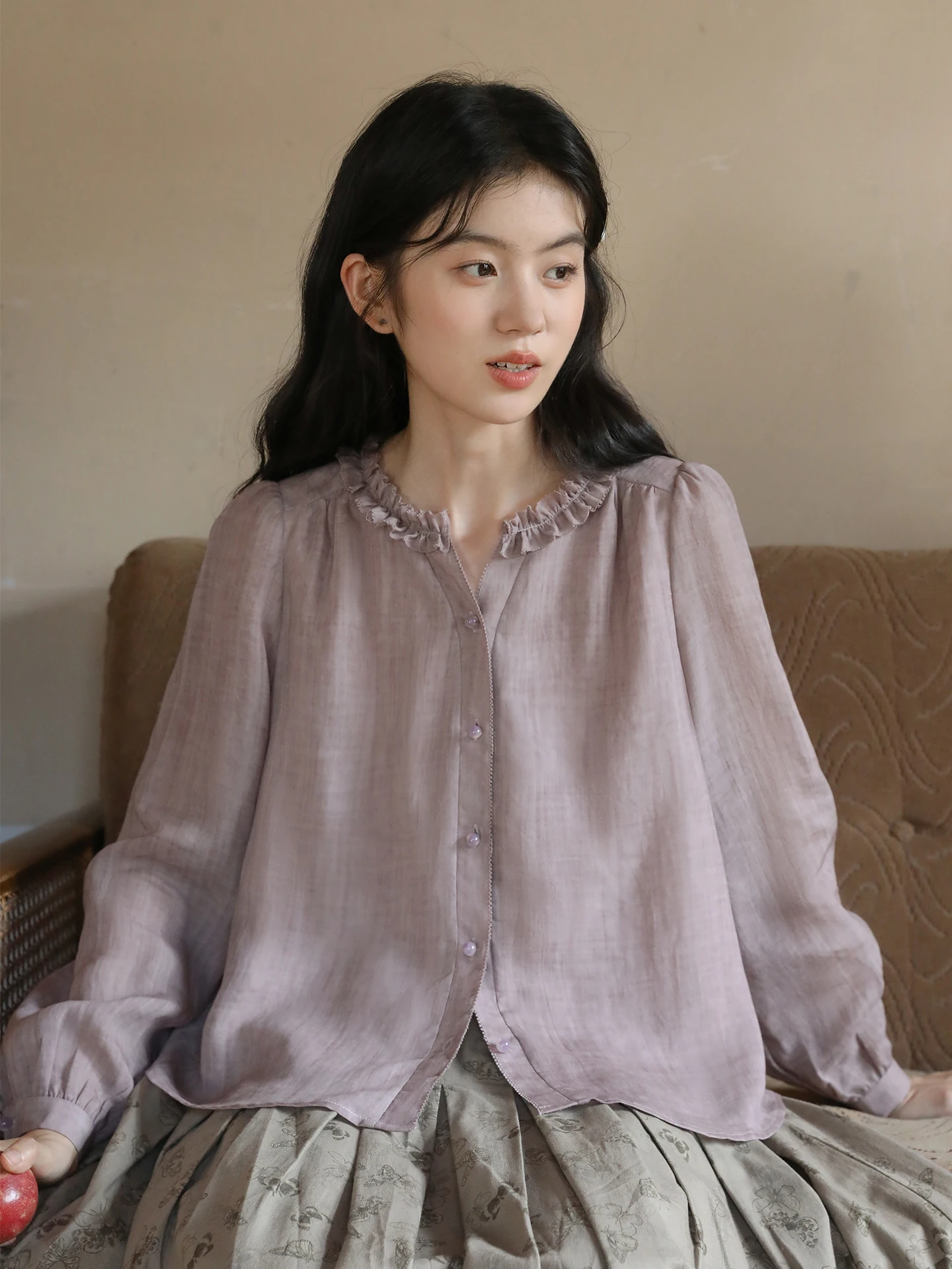 

Женская блузка Nesoulum с длинным рукавом, свободного кроя, из льна и лиоцелла, весенняя, в художественном винтажном стиле, с узором «Purple Wood Ain», фиолетовая