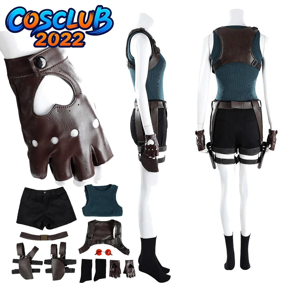 

Lara Croft Cosplay Women Costume Tomb Game Fantasy Raider Roleplay Top Pants Back Strap Suit Halloween Carnival Fancy Clothing