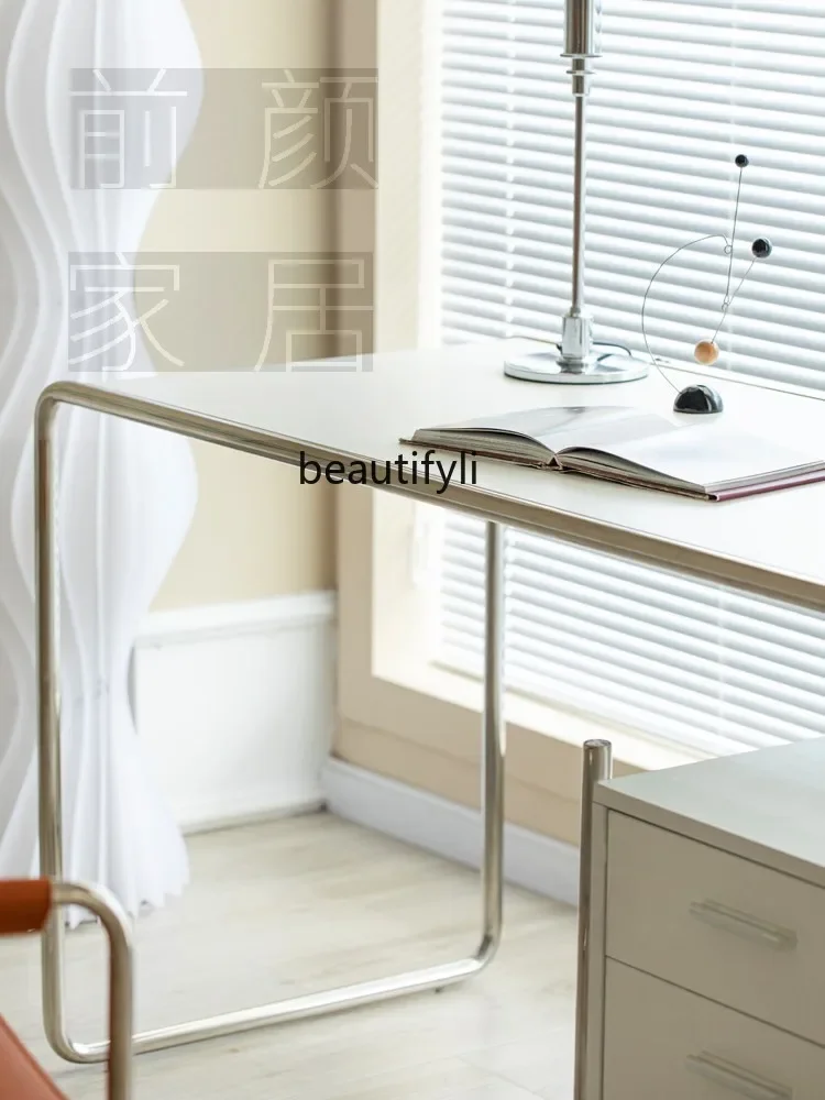 Bureau informatique moderne italien avec tiroirs, table d'écriture, bureau en acier inoxydable