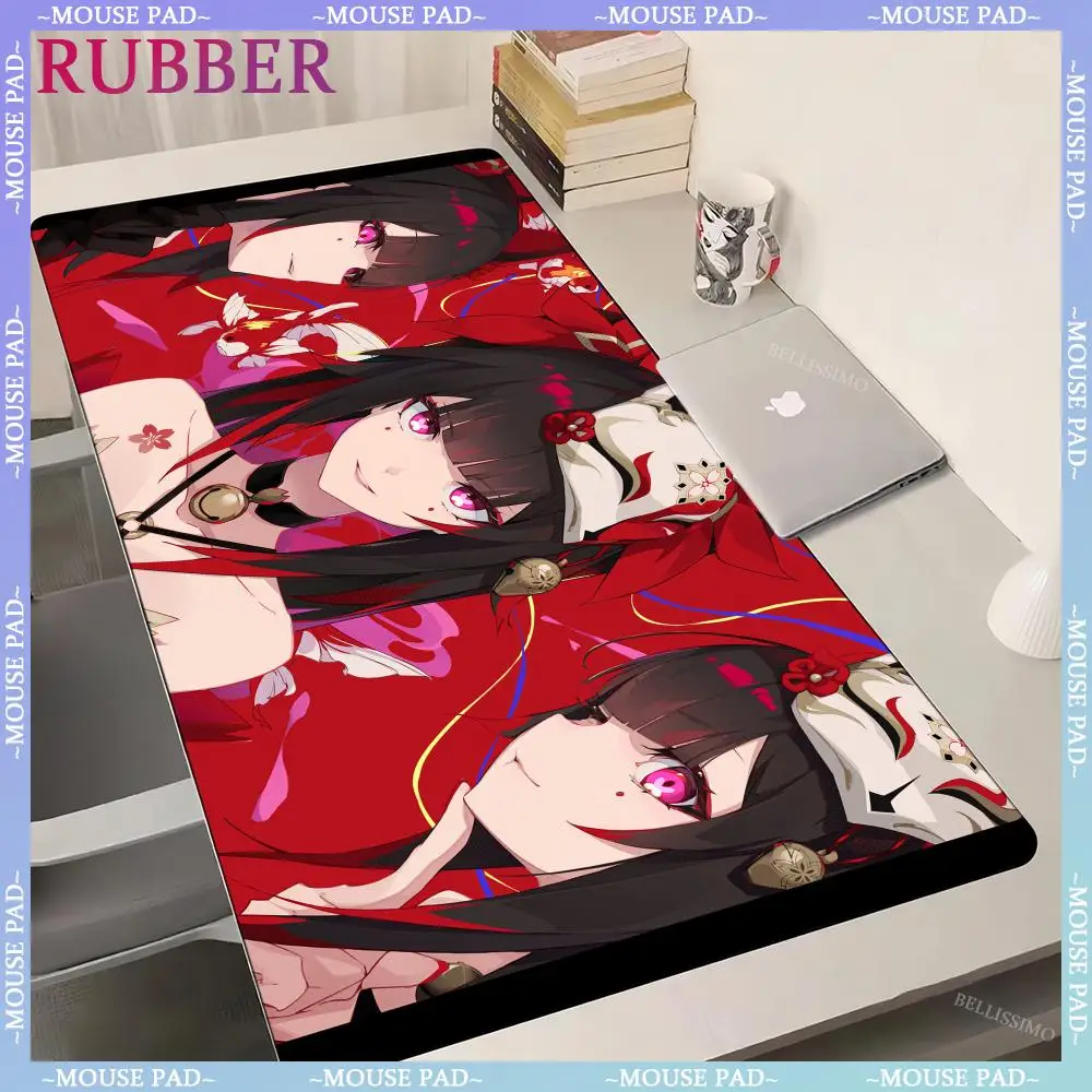 Grand tapis de souris avec masque rouge pour ordinateur de bureau, accessoires de jeu, anime, fille, samouraï, virus, 6 000