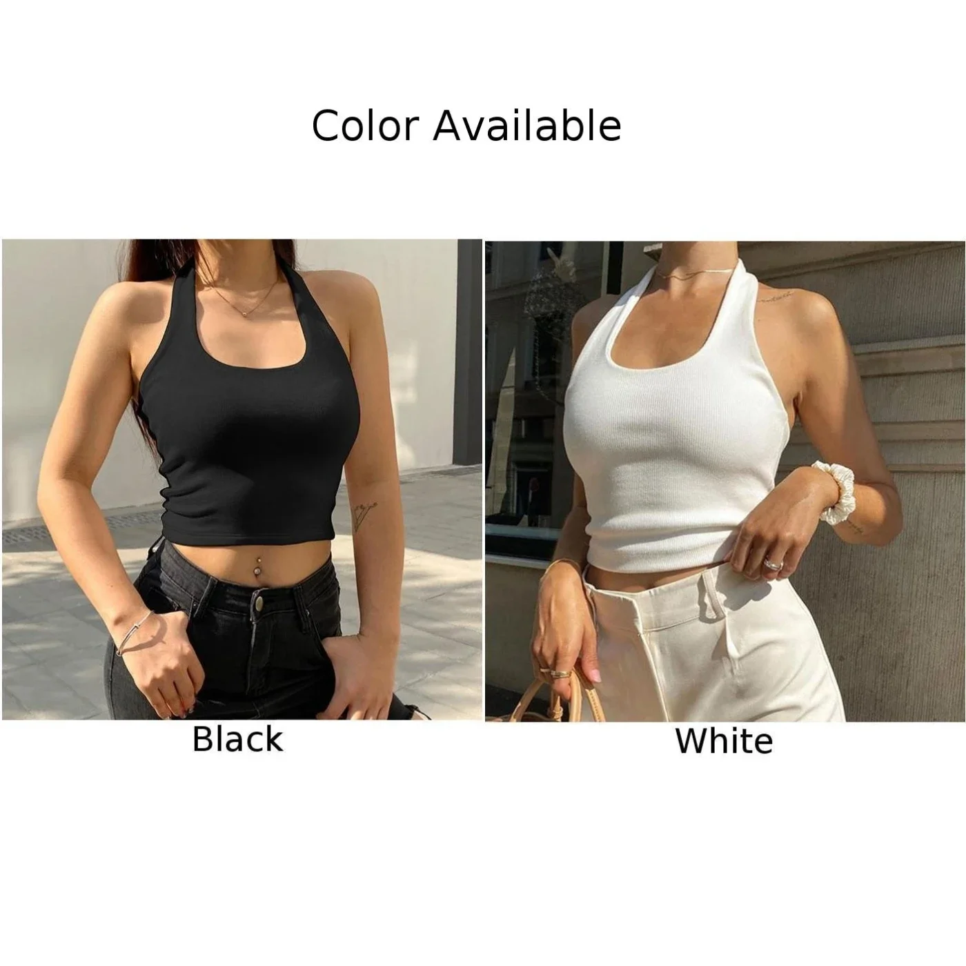 Camisetas informales de verano para mujer, Top corto de punto con cuello Halter y espalda descubierta, camisetas sin mangas con hombros descubiertos, camisetas sin mangas Y2k de alta elasticidad