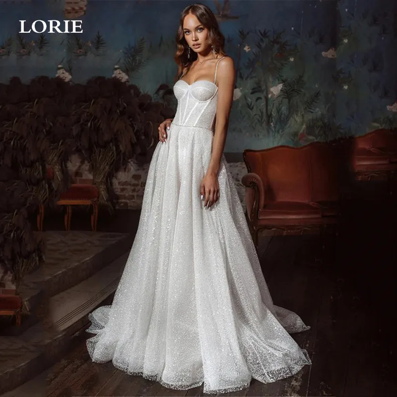 

LORIE Sweetheart Wedding Dresses vestidos de novia A Line Spaghetti Strap Shiny Glitter Tulle Wedding Gowns Customized 2024