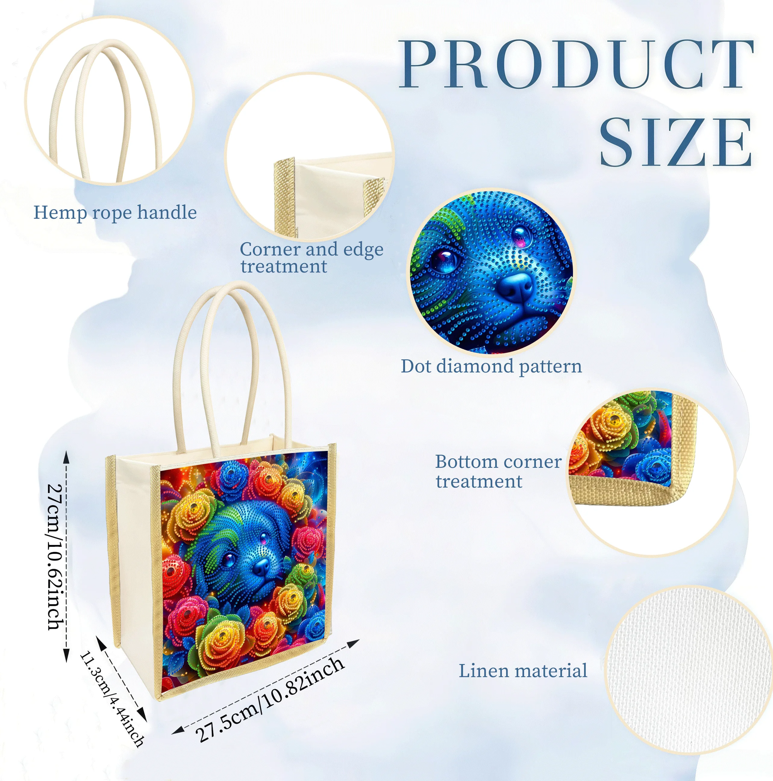 1 Piece of Diamond Painting tote bag, puppy pattern, Interchangeable Pattern, canvas Material, daily outing Fashion Accessories