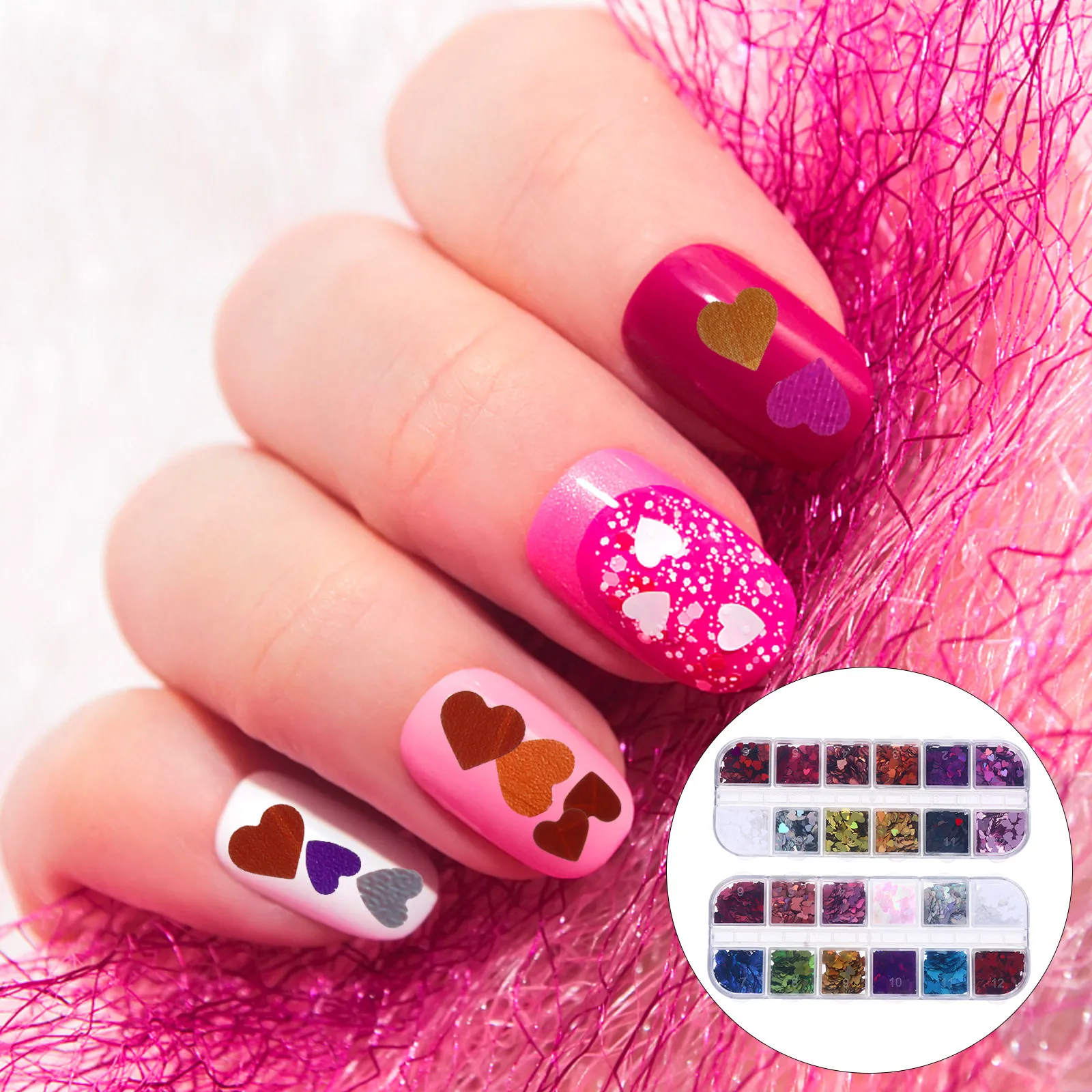 2 Boxes Heart Shaped Nail Sequins Ultra Thin Easy to Use Manicure Supplies for Professional Or Personal Use Nail Art Glitter