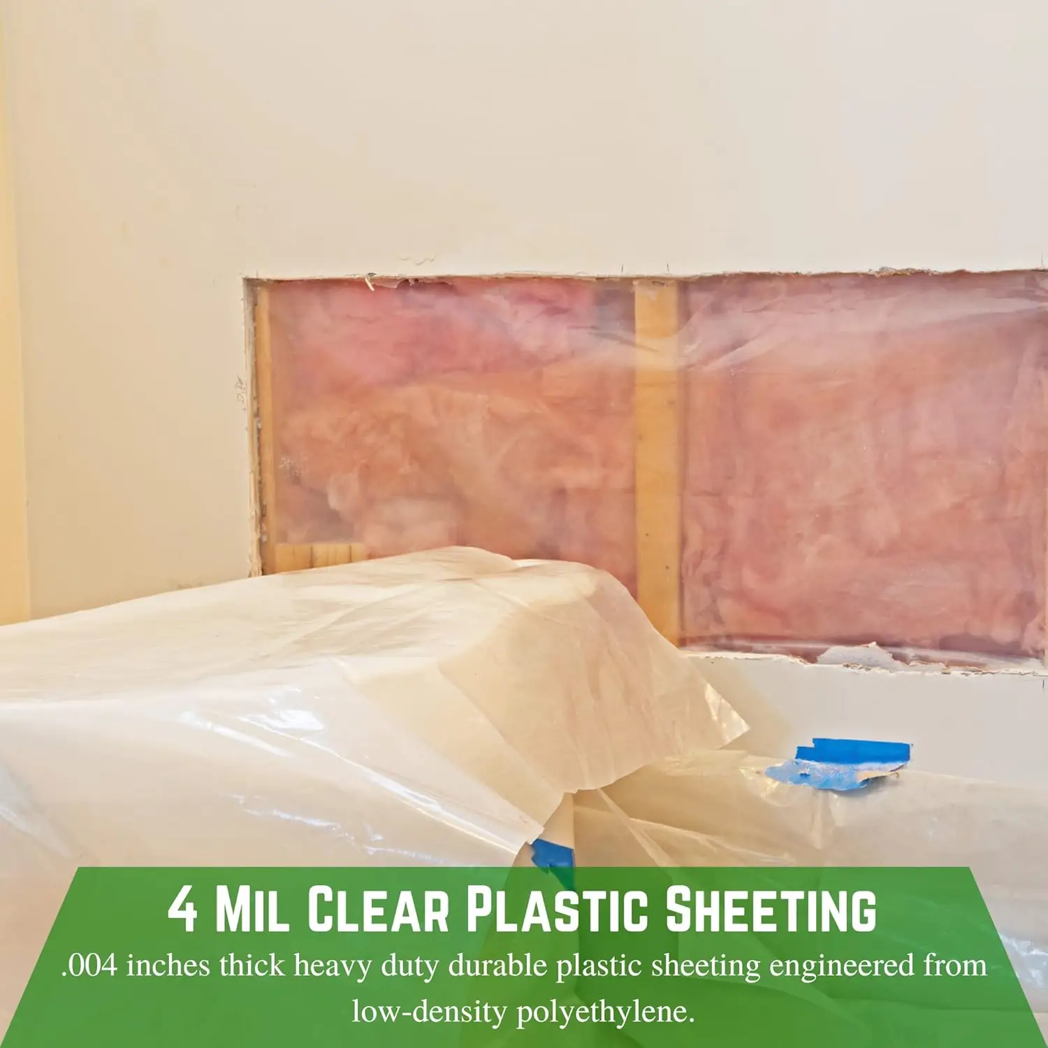 Clear Plastic Sheeting - 4 mil - (40' x 100') - Thick Plastic Sheeting, Heavy Duty Polyethylene Film, Drop Cloth Vapor Barrier