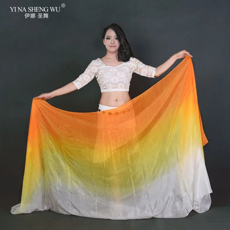 Belly Dance 100% Real Silk Veil Gradient Colors High-end Mulberry Silk Veil Dance Professional Hand Thrown Scarf Adult Children