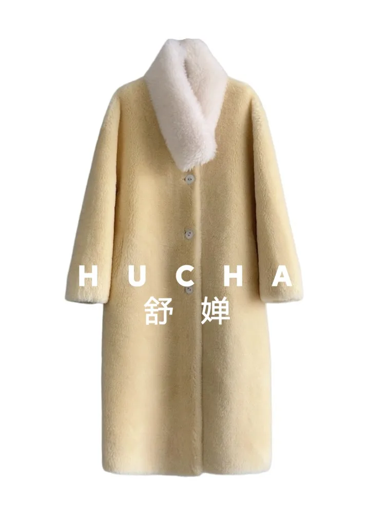 

100% Wool Coat Women New Warm Lamb Wool Fur Collar Removable Coat Medium and Long Coat Winter