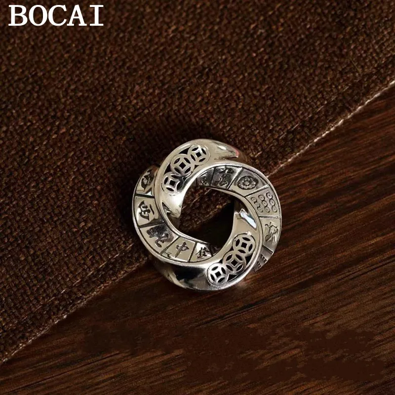 

BOCAI NEW S925 Sterling Silver Vintage Personality Copper Coins Mahjong Men's Pendant