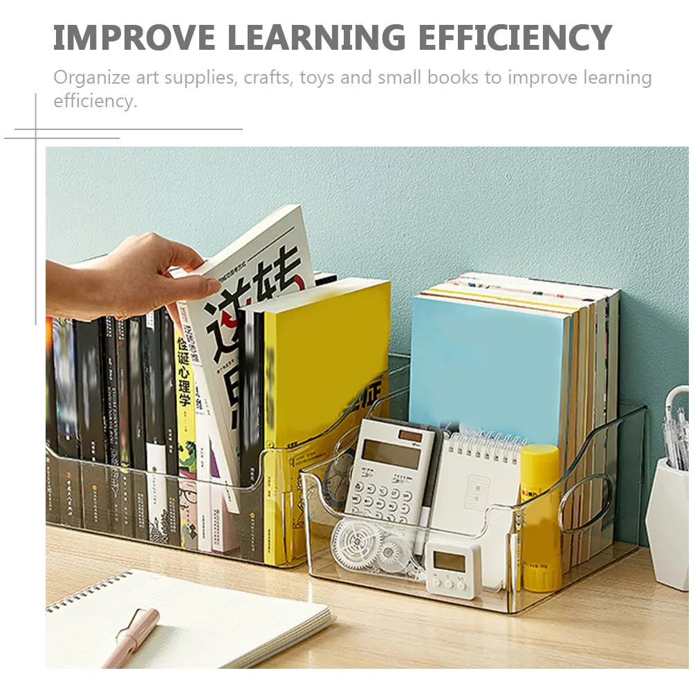 Clear Book Bin Plastic Organizer Bin Handle Sturdy Drop Resistant Classroom Library Book Storage Pantry Organization