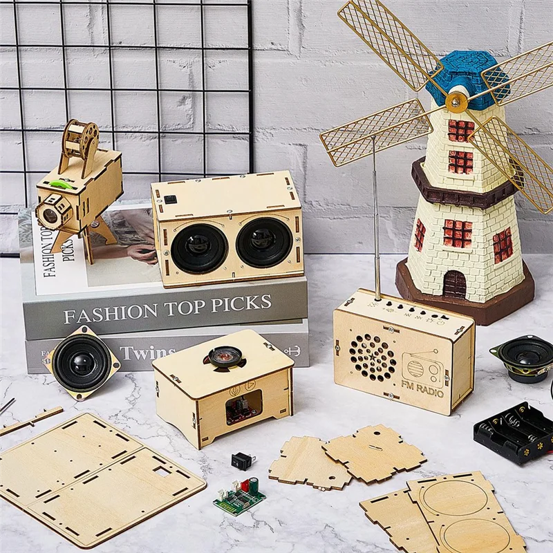 WOWFU-4 Set Kit Kerajinan Puzzle Kayu DIY Speaker Radio Gramofon Proyektor Latihan Penyolderan Kit Elektronik DIY